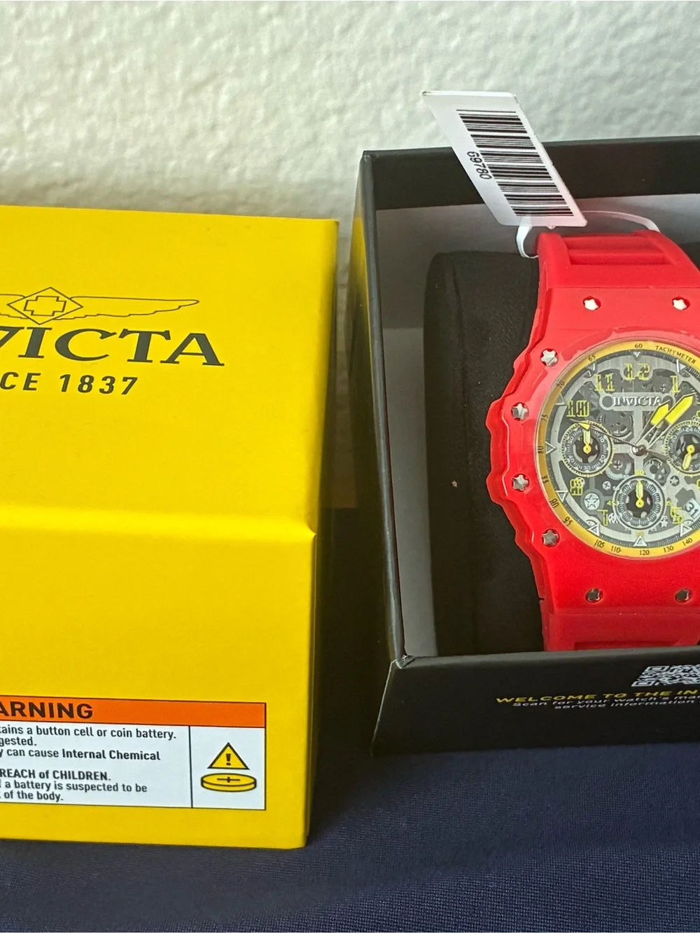 Invicta Red Silicone Watch with Yellow Accents